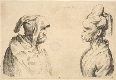 To deformerte hoder vendt mot hverandre, 1625-77. av Wenceslaus Hollar