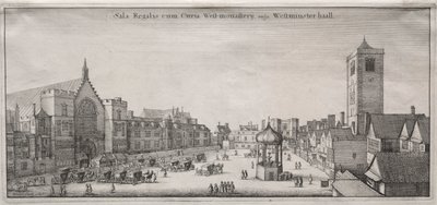 Utsikt over London: New Palace Yard med Westminster Hall og Clock House av Wenceslaus Hollar