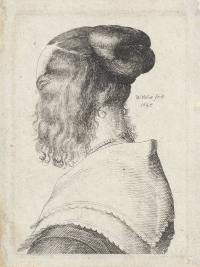 Kvinne med hår oppe, sett på skrå bakfra av Wenceslaus Hollar