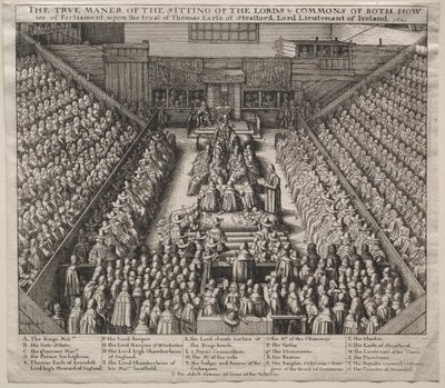 Westminster Hall, Interior, med The Trial of the Earl of Strafford av Wenceslaus Hollar