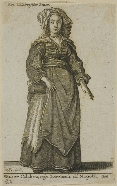 Kvinne fra Calabria av Wenceslaus Hollar