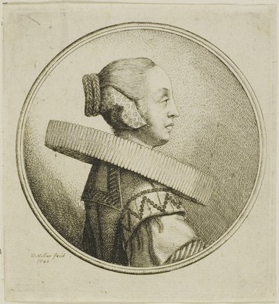 Kvinne med sirkulær blonderuff i profil til høyre av Wenceslaus Hollar