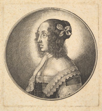 Kvinne med mørkt hår og sløyfe i profil til venstre, 1642. av Wenceslaus Hollar