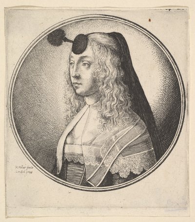 Kvinne med houpette på pannen vendt mot venstre, 1643. av Wenceslaus Hollar