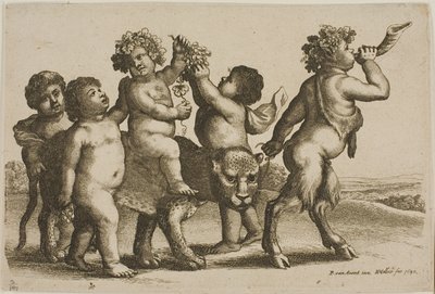 Ung Bacchus som rir på en leopard ledet av en satyr som blåser i horn av Wenceslaus Hollar