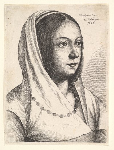 Ung kvinne med et skjerf på hodet, etter Bonsignori, 1645. av Wenceslaus Hollar