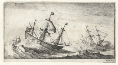 Seilskuter i en havstorm Seascapes (serietittel) av Wenceslaus Hollar