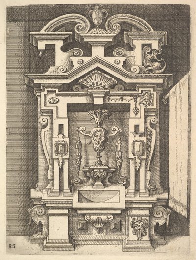 Design for en Lavabo, plate 85 fra Dietterlins Architectura, 1598. av Wendel Dietterlin the Elder