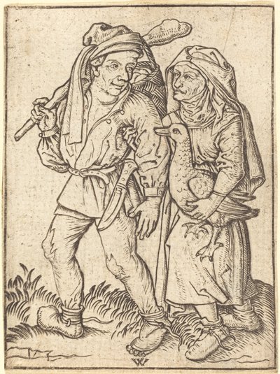 Bonde og kone med gås av Wenzel von Olmutz after Master of the Housebook