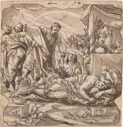 Noahs drukkenskap av Werner Kübler after Tobias Stimmer