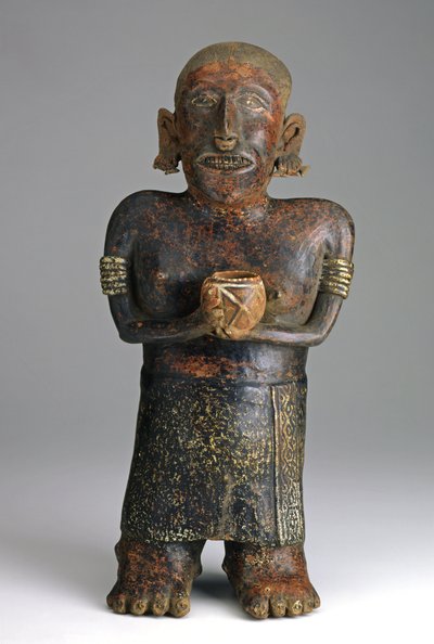 Stående kvinnefigur, ca. 200 f.Kr.-300 e.Kr. (keramikk med rød, hvit og svart slipmaling) av West Mexican