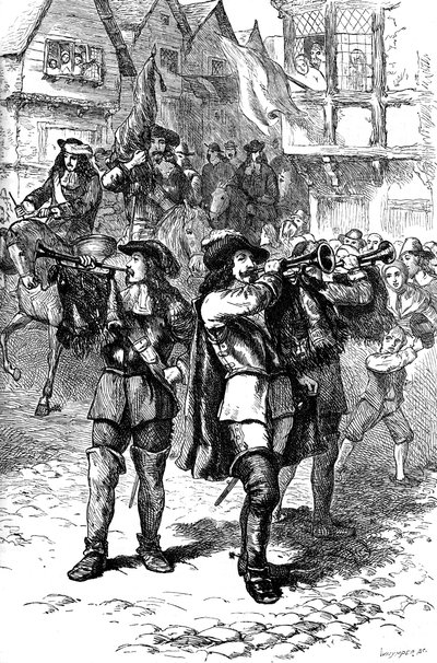 James II proklamert i Boston, 1685 c1880 av Whymper
