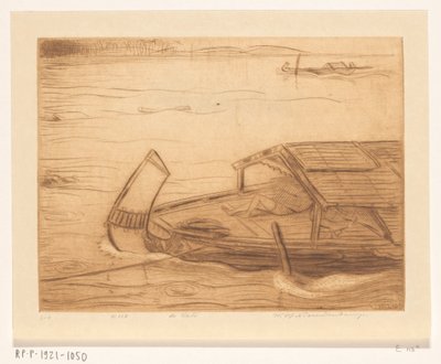 Fortøyd skip i Kali Mas i Surabaya The River (original tittel) av Wijnand Otto Jan Nieuwenkamp (signed by artist)