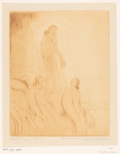 Jenter som bader på bredden av Ganges i Benares Badende jenter (original tittel) av Wijnand Otto Jan Nieuwenkamp (signed by artist)