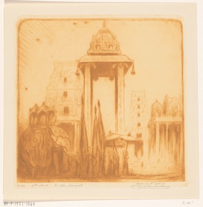 Gårdsplassen til et tempel i Britisk India In the Temple (original tittel) av Wijnand Otto Jan Nieuwenkamp (signed by artist)
