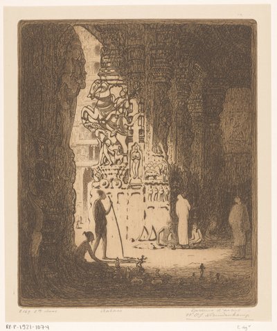 Skulpterte søyler i en basar i Madurai Bazaar, Madura (original tittel) av Wijnand Otto Jan Nieuwenkamp (signed by artist)