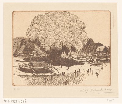 Utsikt over Loloan Barat på Bali Fiskeværet (original tittel) av Wijnand Otto Jan Nieuwenkamp (signed by artist)