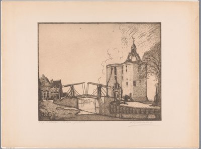 Utsikt over Drommedaris i Enkhuizen Enkhuizen, Dromedaren (original tittel på objekt) av Wijnand Otto Jan Nieuwenkamp (signed by artist)