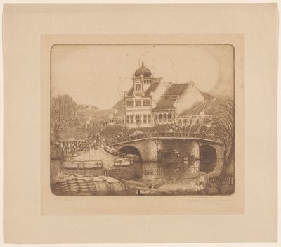 Kontorbygget til firmaet Sluyters & Co. Kali Besar Batavia (original tittel) av Wijnand Otto Jan Nieuwenkamp (signed by artist)