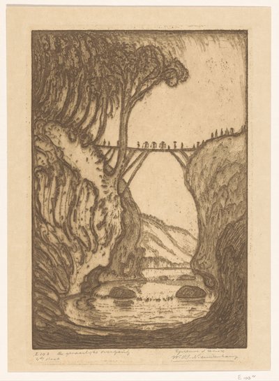 Trebro over en elvekløft i Bali Den farlige kryssingen (original tittel) av Wijnand Otto Jan Nieuwenkamp (signed by artist)