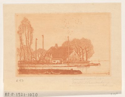 Hus på vannet i Oude Wetering De Oude Wetering (original tittel) av Wijnand Otto Jan Nieuwenkamp (signed by artist)