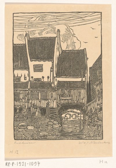 Hus ved havnen i Enkhuizen Gamle hus, Enkhuizen (original tittel) av Wijnand Otto Jan Nieuwenkamp (signed by artist)