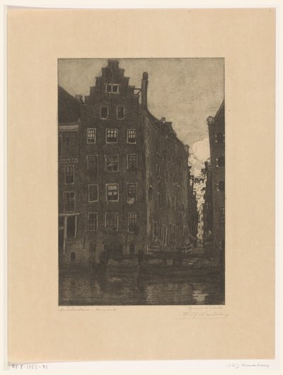 Hus ved Damrak i Amsterdam At the Damrak (original tittel) av Wijnand Otto Jan Nieuwenkamp (signed by artist)