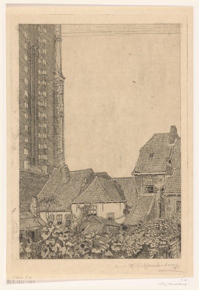 Hus ved Onze-Lieve-Vrouwetoren i Amersfoort Ved foten av tårnet (original tittel) av Wijnand Otto Jan Nieuwenkamp (signed by artist)