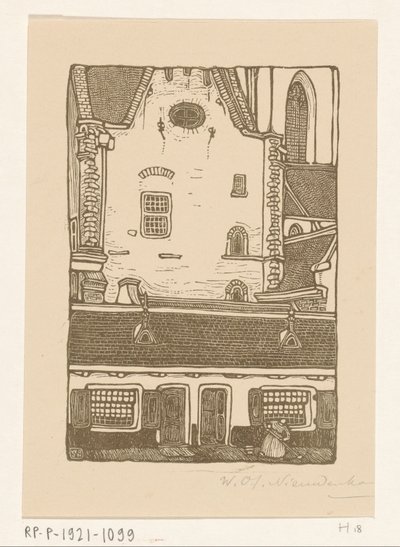 Hus mot Sint-Bavokerk på Oude Groenmarkt i Haarlem St. Bavo, Haarlem (originaltittel) av Wijnand Otto Jan Nieuwenkamp (signed by artist)