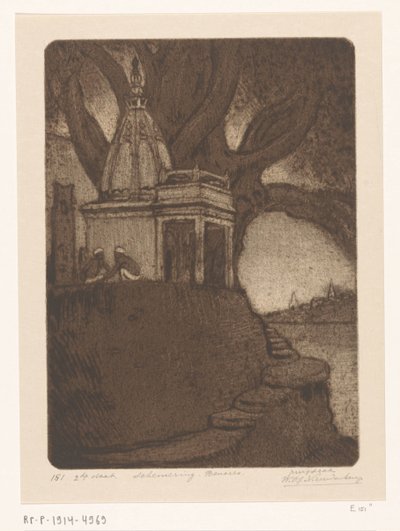 Tempel i Benares om natten Sunset, Benares (original tittel) av Wijnand Otto Jan Nieuwenkamp (signed by artist)