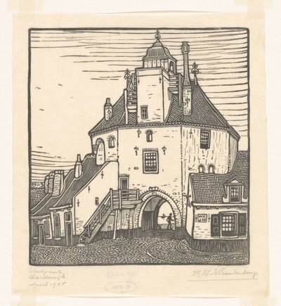 Fiskehavn i Harderwijk Het Vischpoortje, Harderwijk (original tittel) av Wijnand Otto Jan Nieuwenkamp (signed by artist)