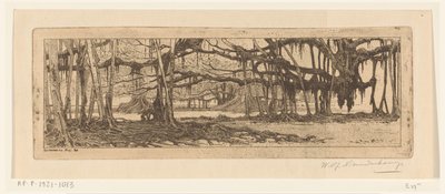 Waringin-trær i en hage i Buitenzorg I hagen på Buitenzorg (original tittel) av Wijnand Otto Jan Nieuwenkamp (signed by artist)