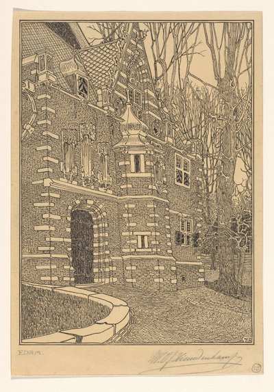 Sørportalen til den store eller Saint Nicholas-kirken i Edam av Wijnand Otto Jan Nieuwenkamp (signed by artist)