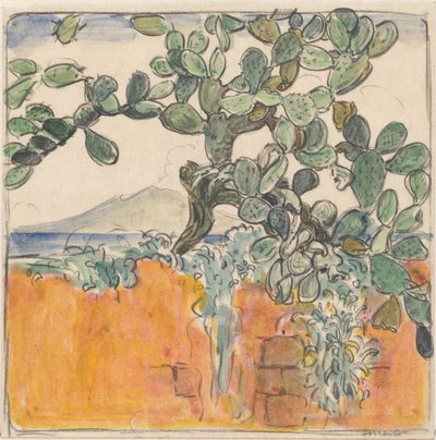 Utsikt med kaktus på Vesuv fra Sorrento av Wijnand Otto Jan Nieuwenkamp