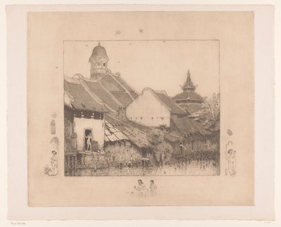 Hus og badegjester i Semarang I Kampong. Semarang (original tittel) av Wijnand Otto Jan Nieuwenkamp