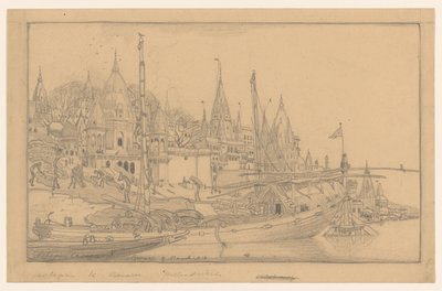 Elvebredd med skip i Benares av Wijnand Otto Jan Nieuwenkamp