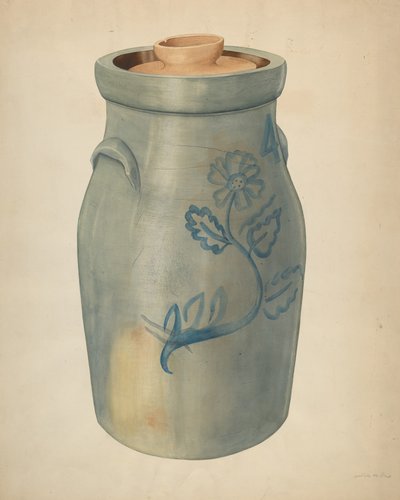 Smørkjerne av lergods, ca. 1938. av Wilbur M Rice
