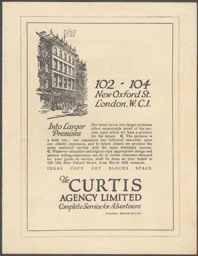 Curtis Advertising Agency, 1920-tallet av Wilfred Fryer