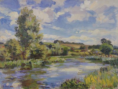 Et solbelyst elvelandskap av Wilfred Gabriel de Glehn