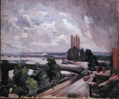 Battersea Bridge fra Cheyne Walk, Chelsea (olje på lerret) av Wilfred Gabriel de Glehn