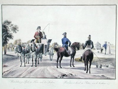 Riding i Prater Park, Wien, gravert av Adam von Bartsch (1757-1821) 1804 (farget gravering) av Wilhelm Alexander (after) Kobell