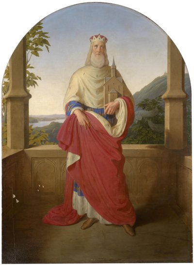 Bogdan Mandic, ou Frere Leopold dit Leopold de Castelnuovo - Saint Leopold devant le Danube et la montagne Leopoldsberg - Saint Leopold foran en Donau-utsikt og Leopoldsberg i bakgrunnen, av Rieder, Wilhelm August (1796-1880). Olje på lerret av Wilhelm August Rieder