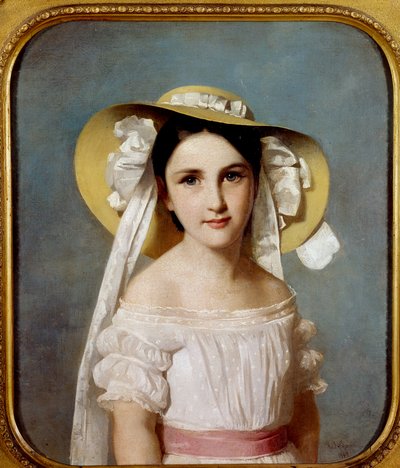 Portrett av frøken Emily Leo. Portrett av en ung jente. Maleri av Whilem Lehmann (1819-1905) av Wilhelm Auguste Rudolf Lehmann