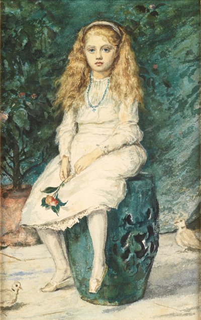 Portrett av Nina Lehmann, ni år gammel, etter Millais (wc og blyant på papir) av Wilhelm Auguste Rudolf Lehmann