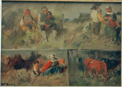 Samlebilde: fire landlige scener av Wilhelm Busch