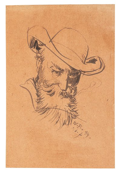 Selvportrett med hatt, 1894. av Wilhelm Busch
