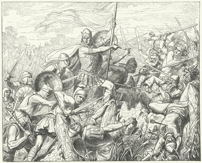 Arnulf av Kärnten stormer det normanniske forsvaret ved elven Dyle, 891 (gravering) av Wilhelm Camphausen