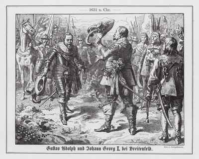 Gustavus Adolphus, konge av Sverige, og Johan Georg I, kurfyrste av Sachsen, før det første slaget ved Breitenfeld av Wilhelm Camphausen