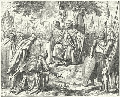 Underkastelse av de saksiske fyrstene til den hellige romerske keiser Henrik IV ved Spira etter deres nederlag i slaget ved Langensalza av Wilhelm Camphausen