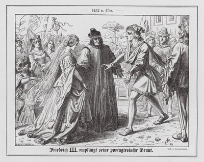 Den hellige romerske keiseren Fredrik III ønsker sin forlovede, Eleanor av Portugal, velkommen av Wilhelm Camphausen